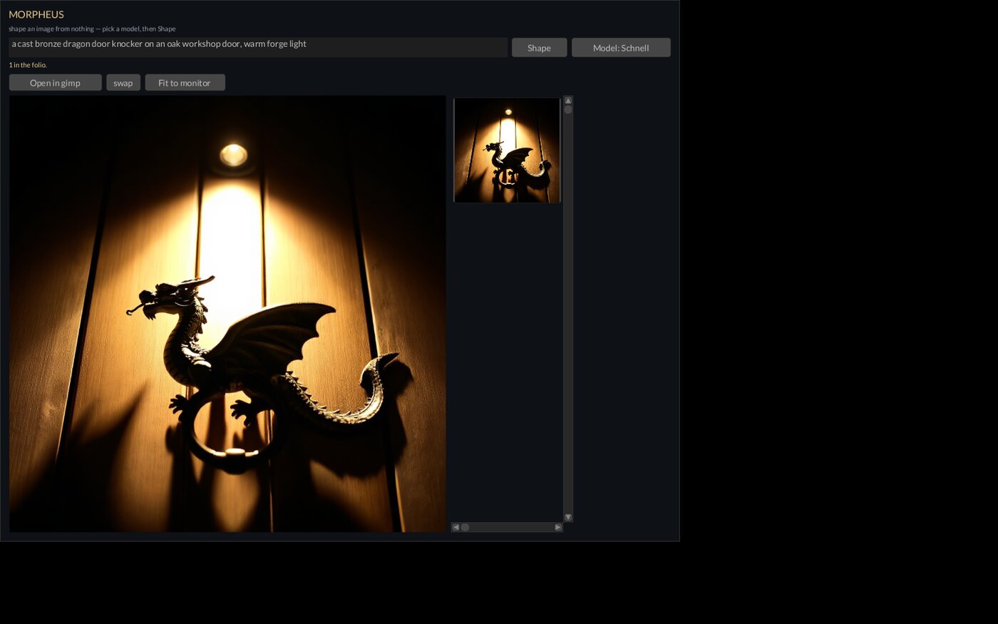 a shaped image on the canvas with the session folio strip beneath it