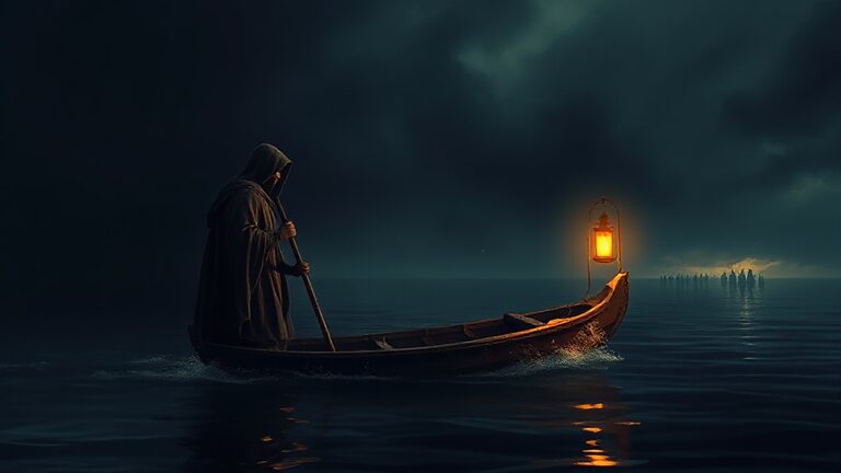 Styx — the ferryman crossing black water with one lantern